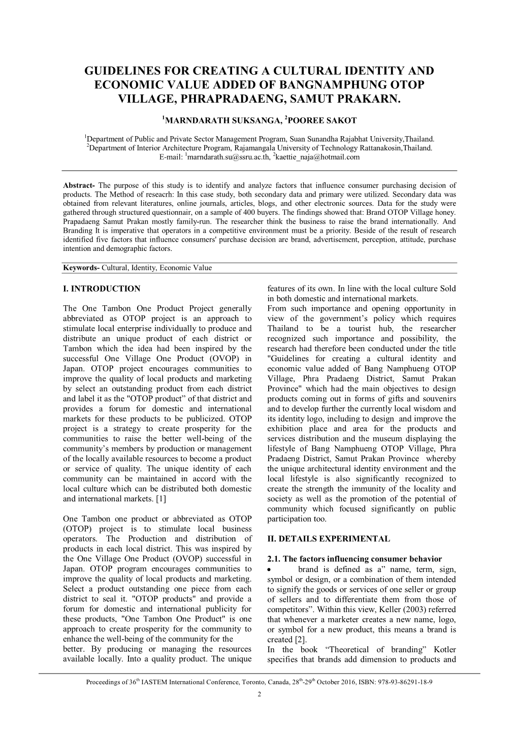 Guidelines for Creating a Cultural Identity and Economic Value Added of Bangnamphung Otop Village, Phrapradaeng, Samut Prakarn