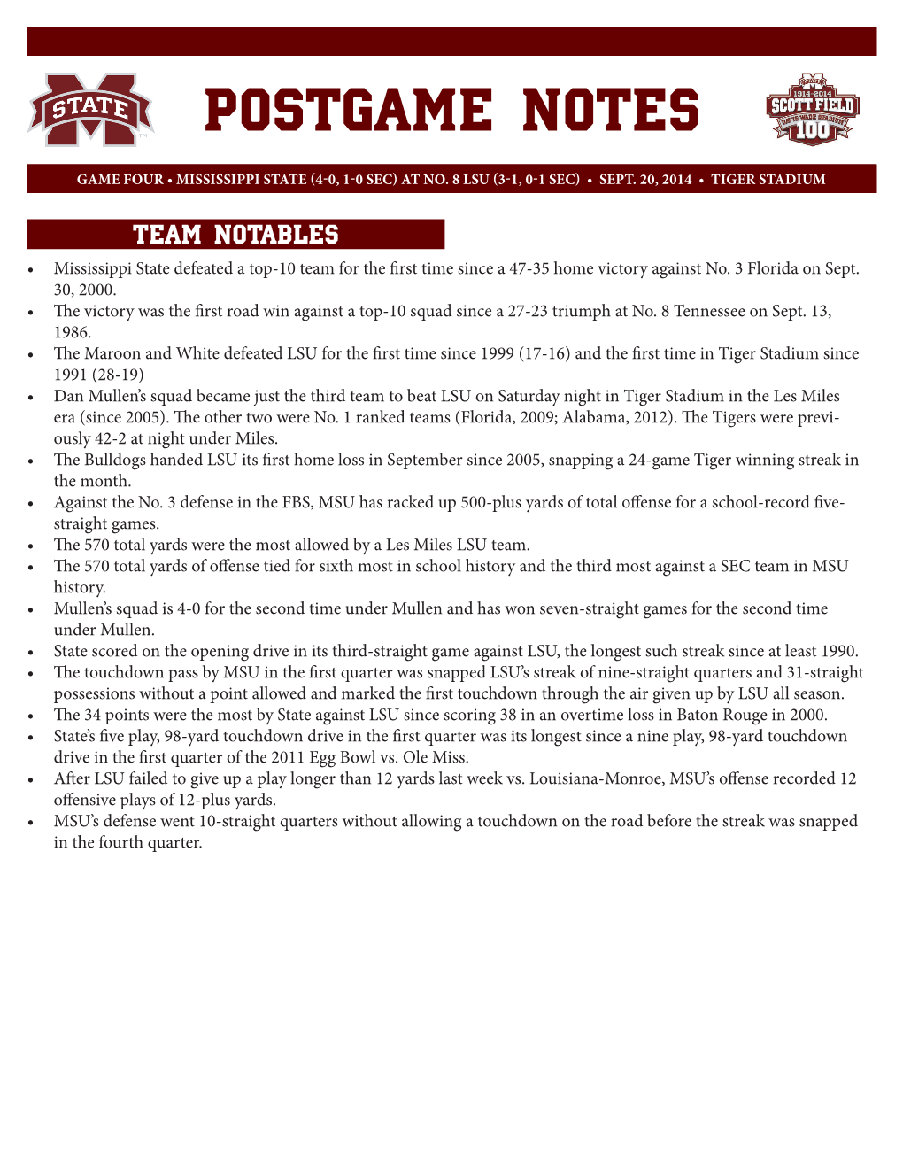 Postgame Notes