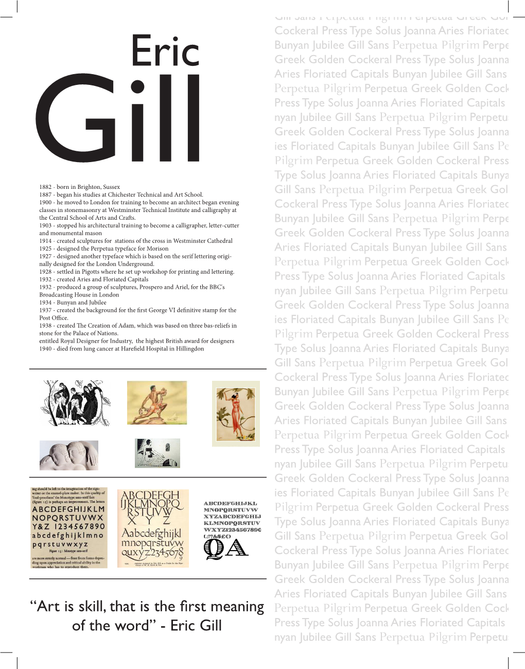 Eric Gill Press Type Solus Joanna Aries Floriated Capitals Bu- Nyan Jubilee Gill Sans Perpetua Pilgrim Perpetua