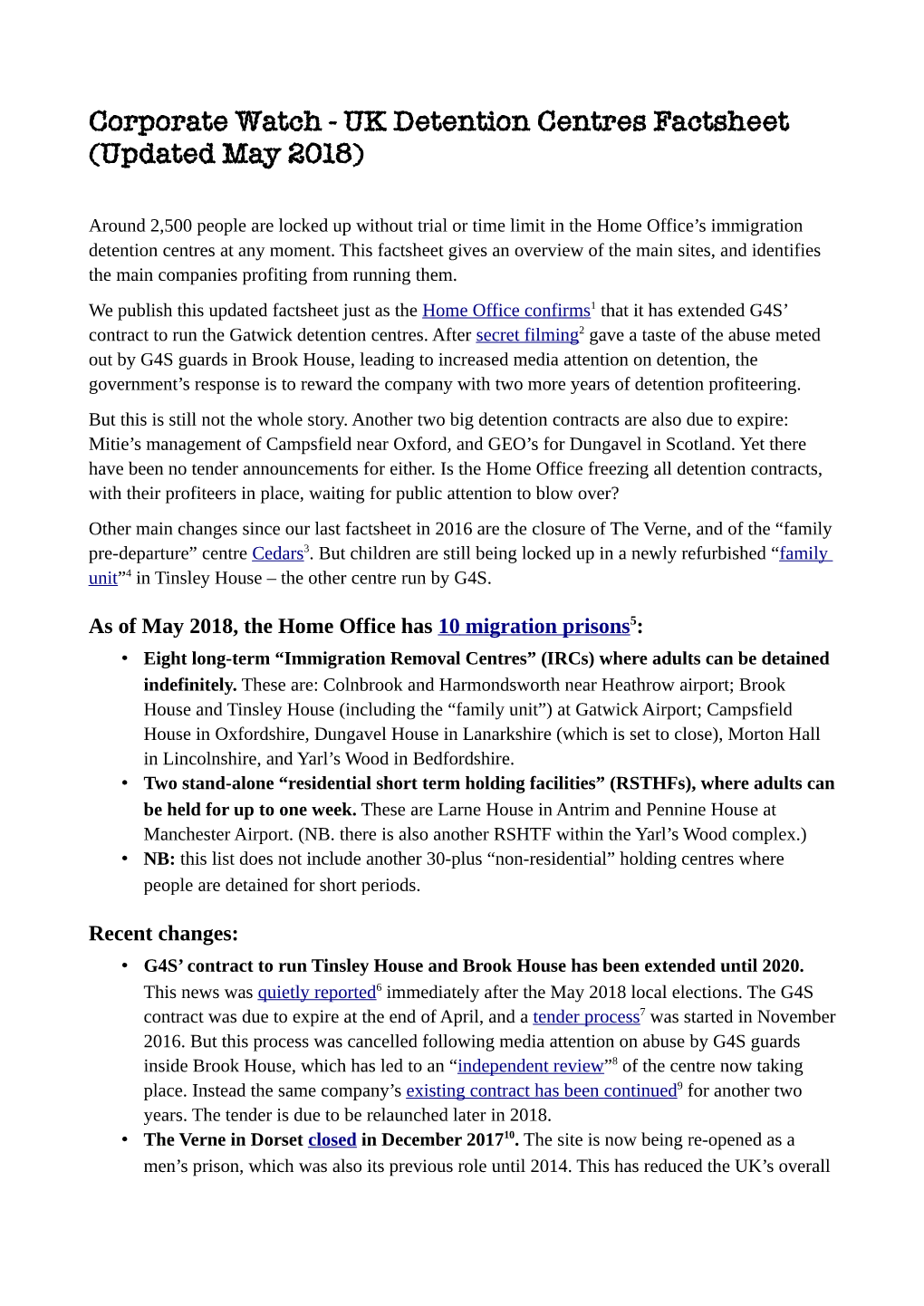 UK Detention Centres Factsheet (Updated May 2018)