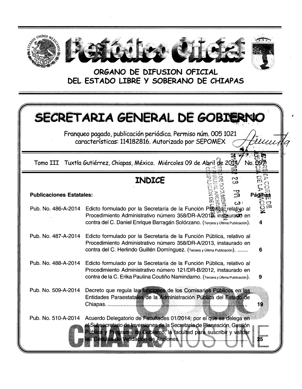 Organo De Difusion Oficial Del Estado Libre Y Soberano De Chiapas