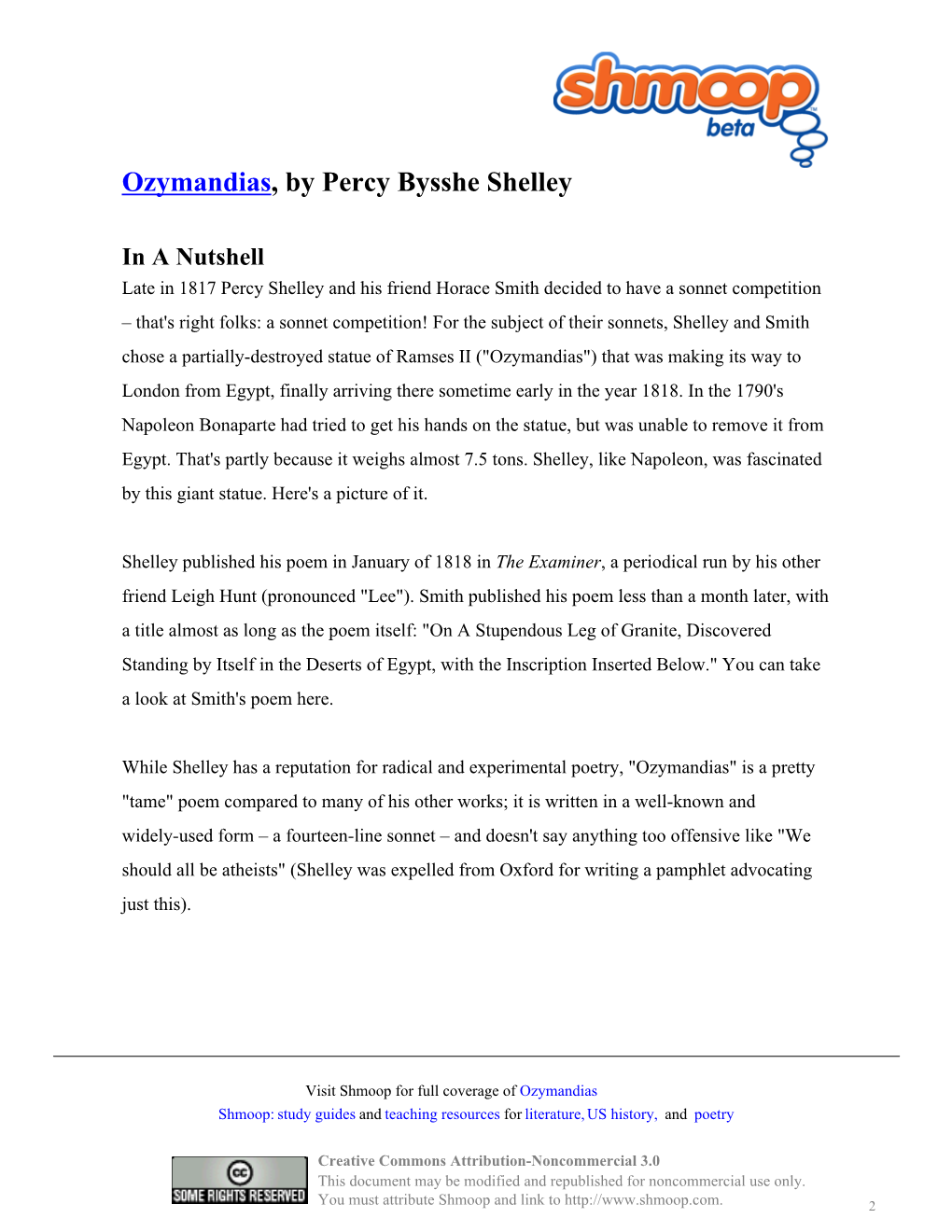 Ozymandias, by Percy Bysshe Shelley