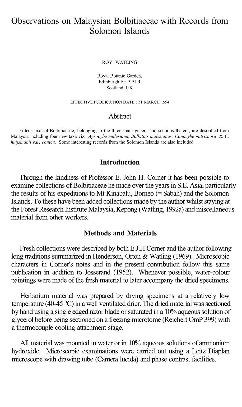 Observations on Malaysian Bolbitiaceae with Records from Solomon Islands