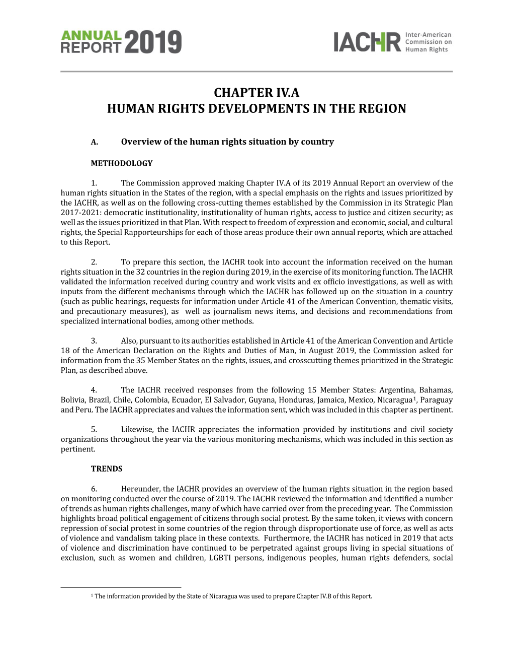 Chapter IV Human Rights Developments in the Region