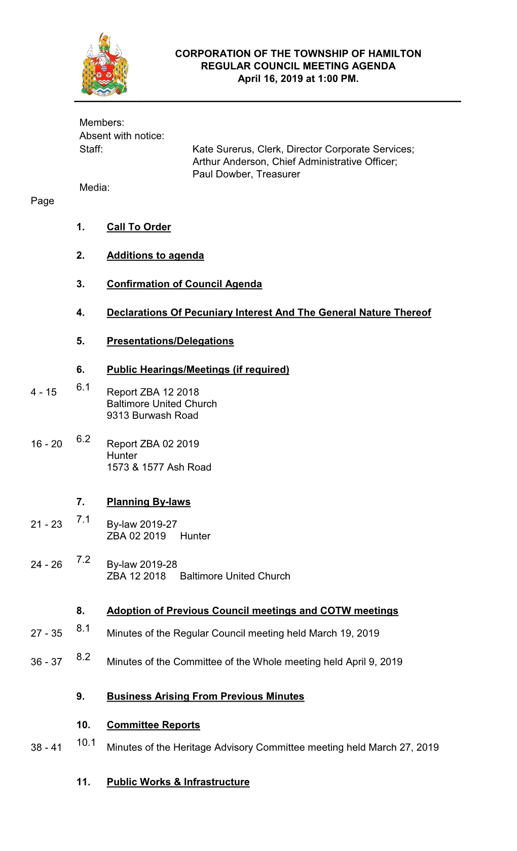 REGULAR COUNCIL MEETING AGENDA April 16, 2019 at 1:00 PM