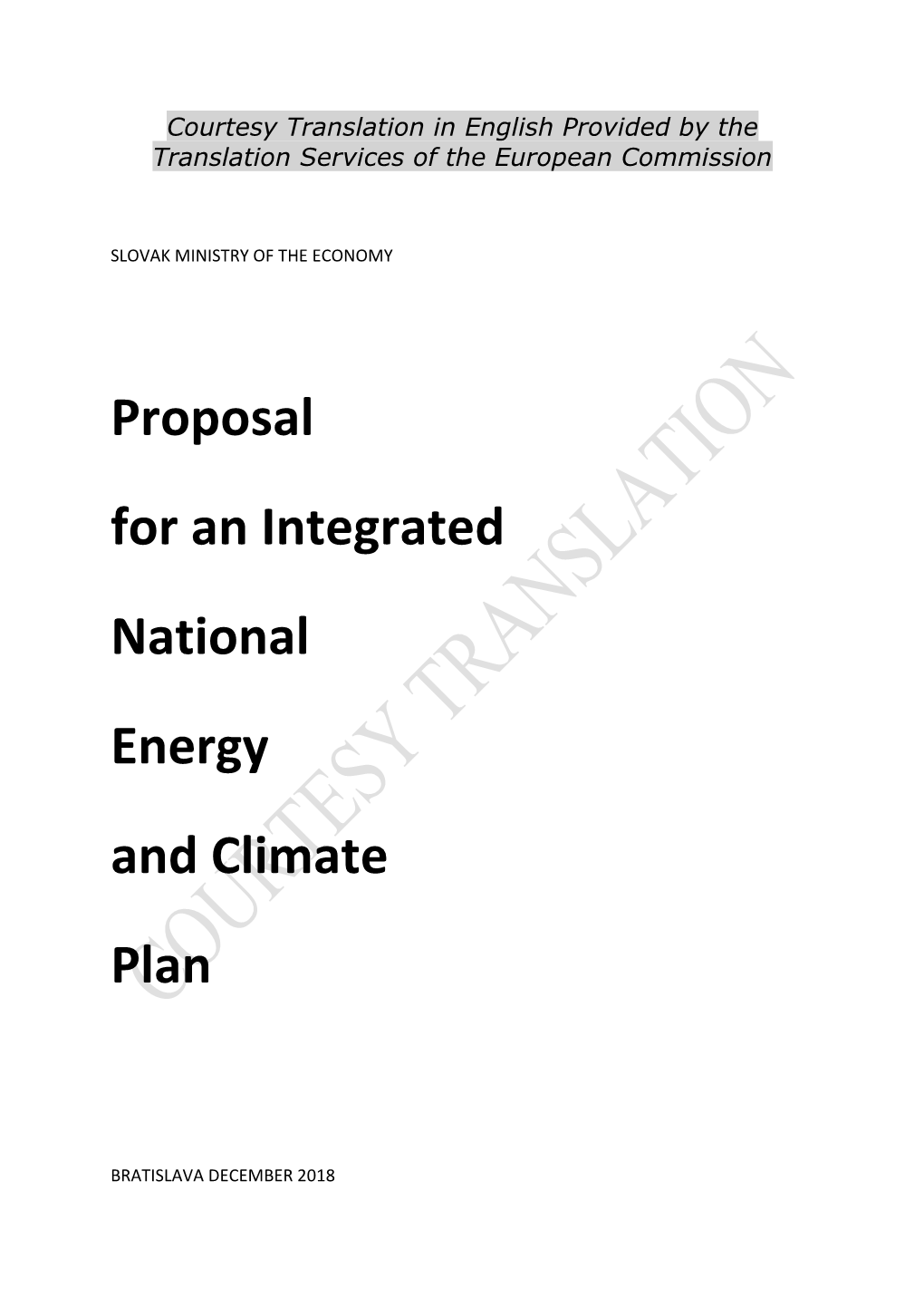 Proposal for an Integrated National Energy and Climate Plan