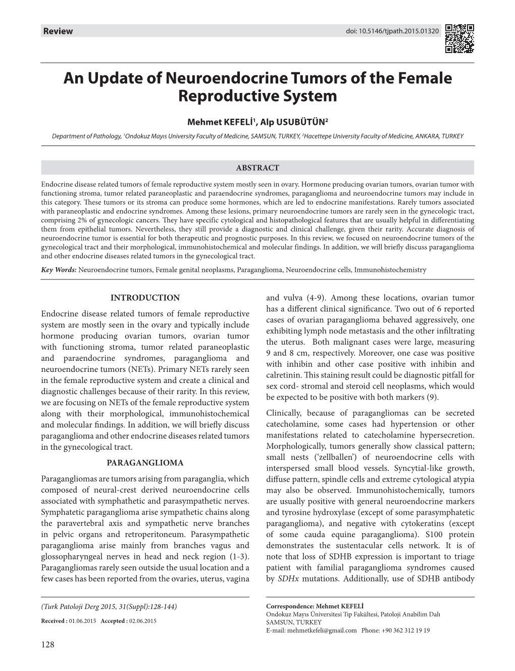 An Update of Neuroendocrine Tumors of the Female Reproductive System