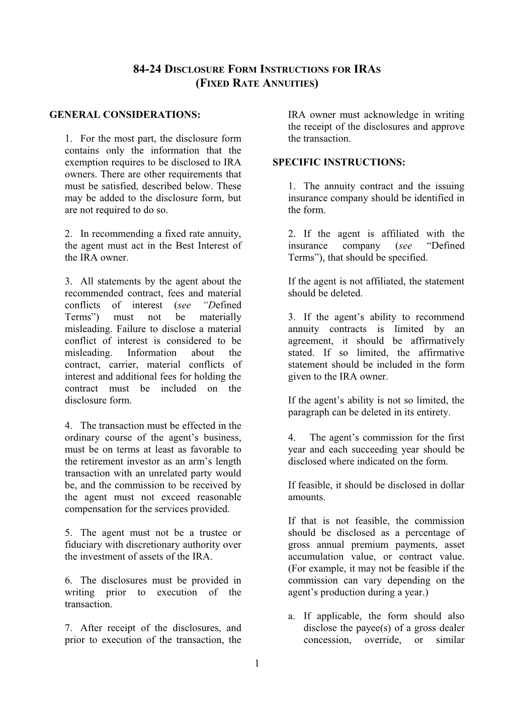 84-24 Disclosure Form Instructions for Iras