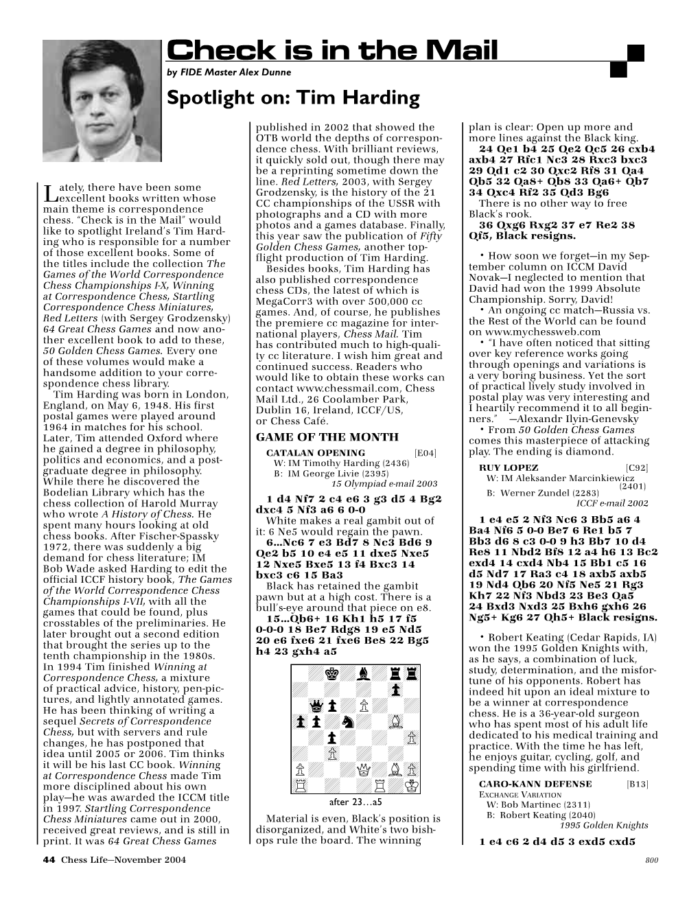 Check Is in the Mail by FIDE Master Alex Dunne Spotlight On: Tim Harding