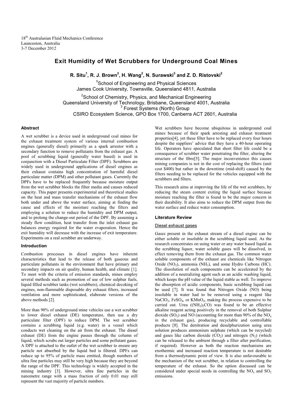 Exit Humidity of Wet Scrubbers for Underground Coal Mines