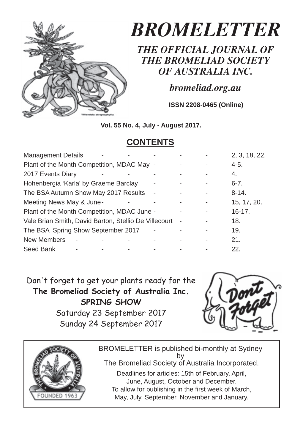 Bromeletter the Official Journal of the Bromeliad Society of Australia Inc