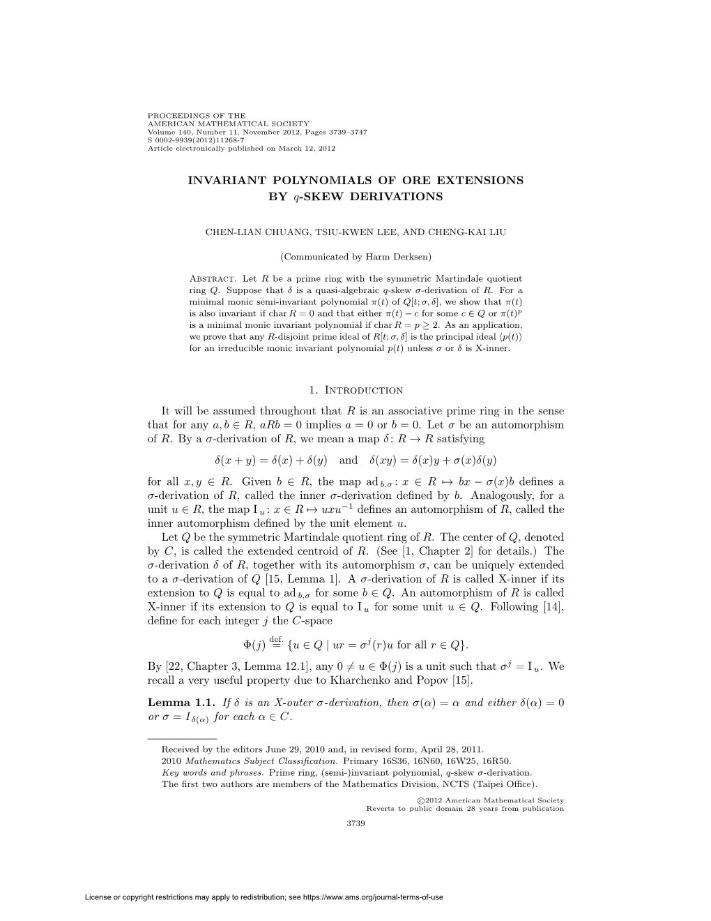 INVARIANT POLYNOMIALS of ORE EXTENSIONS by Q-SKEW DERIVATIONS