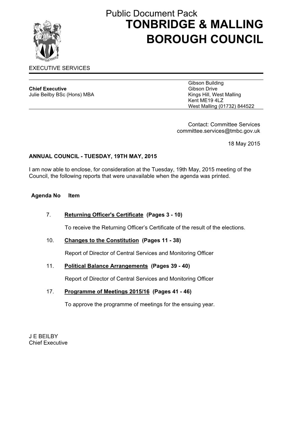 Public Document Pack TONBRIDGE & MALLING BOROUGH COUNCIL