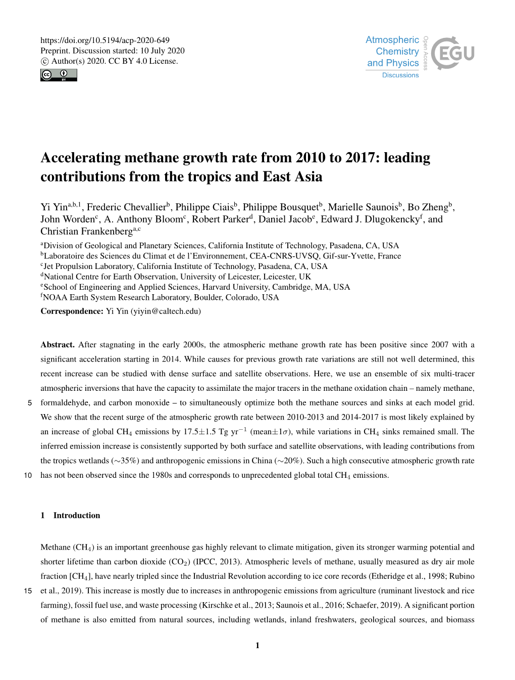 Accelerating Methane Growth Rate from 2010 to 2017: Leading Contributions from the Tropics and East Asia