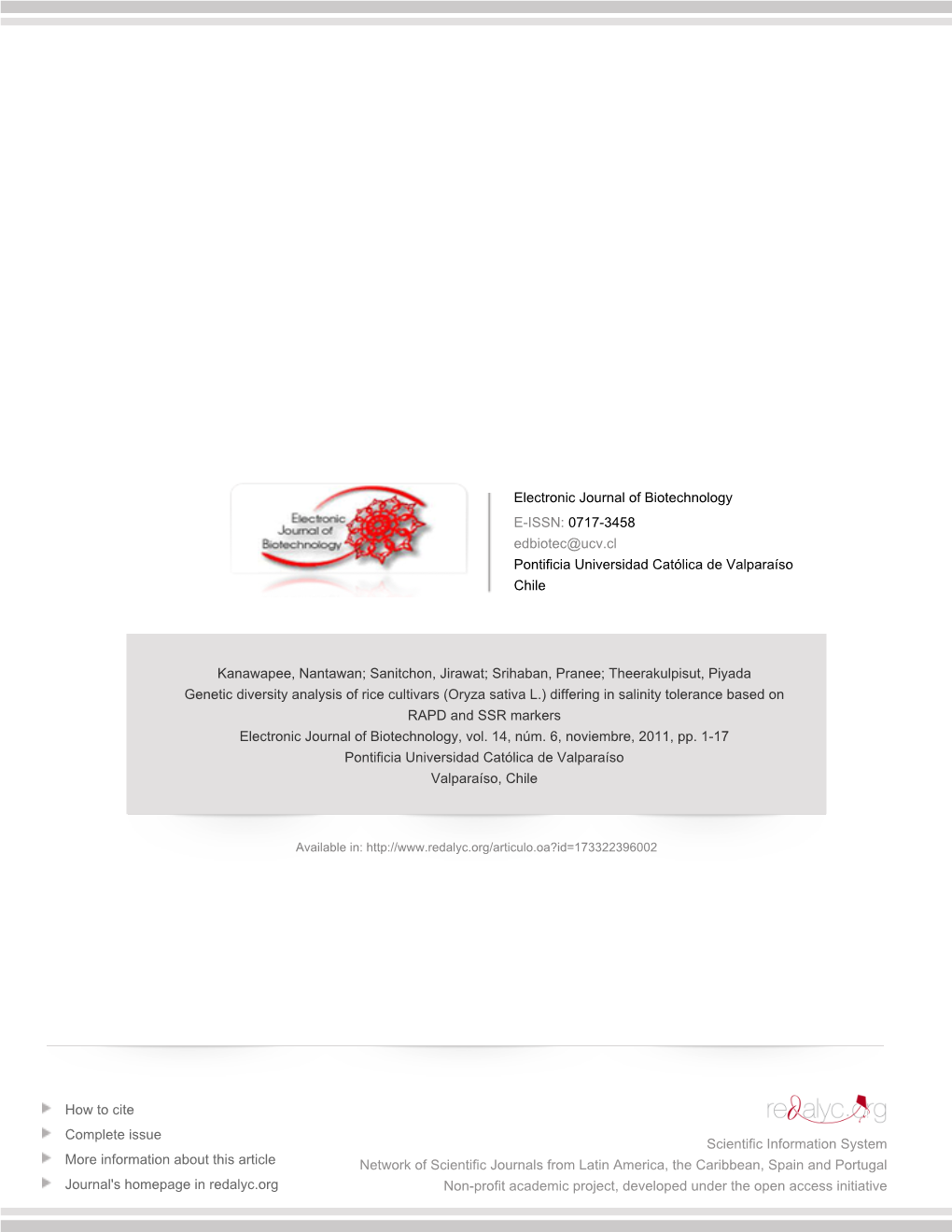 Redalyc.Genetic Diversity Analysis of Rice Cultivars (Oryza Sativa L