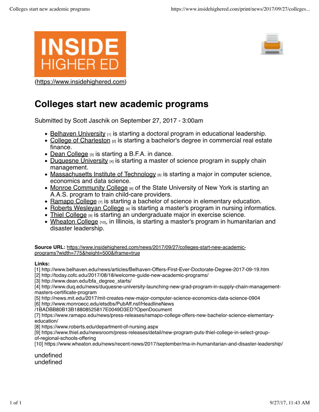 Colleges Start New Academic Programs