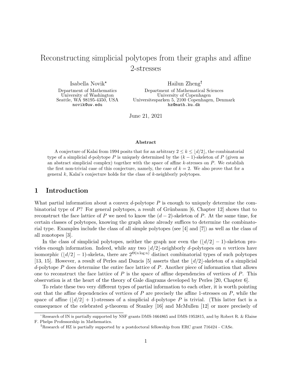 Reconstructing Simplicial Polytopes from Their Graphs and Affine 2-Stresses