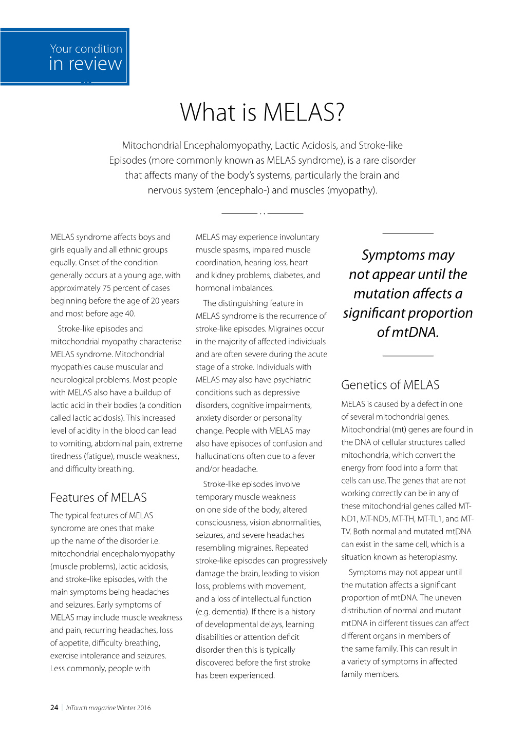 MELAS Syndrome), Is A Rare Disorder That Affects Many Of The Body’S ...