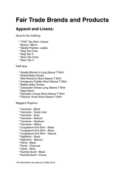 Fair Trade Products List from Cassie