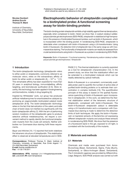 Electrophoretic Behavior of Streptavidin Complexed Andrea Zocchi Thomas R