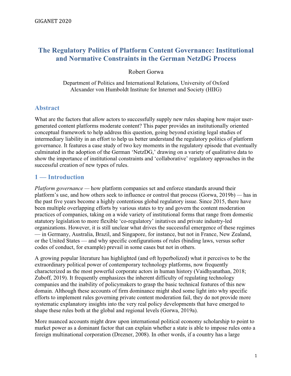 Institutional and Normative Constraints in the German Netzdg Process