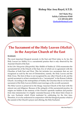 The Sacrament of the Holy Leaven (Malkā) in the Assyrian Church of the East