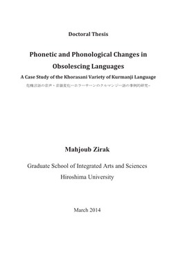 Phonetic and Phonological Changes in Obsolescing Languages a Case Study of the Khorasani Variety of Kurmanji Language