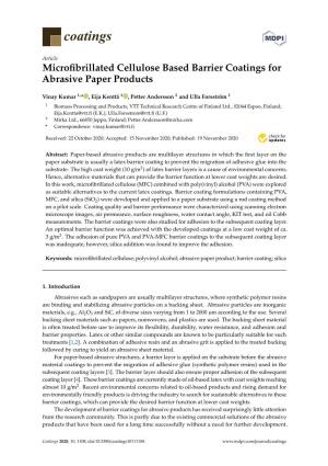 Microfibrillated Cellulose Based Barrier Coatings for Abrasive Paper