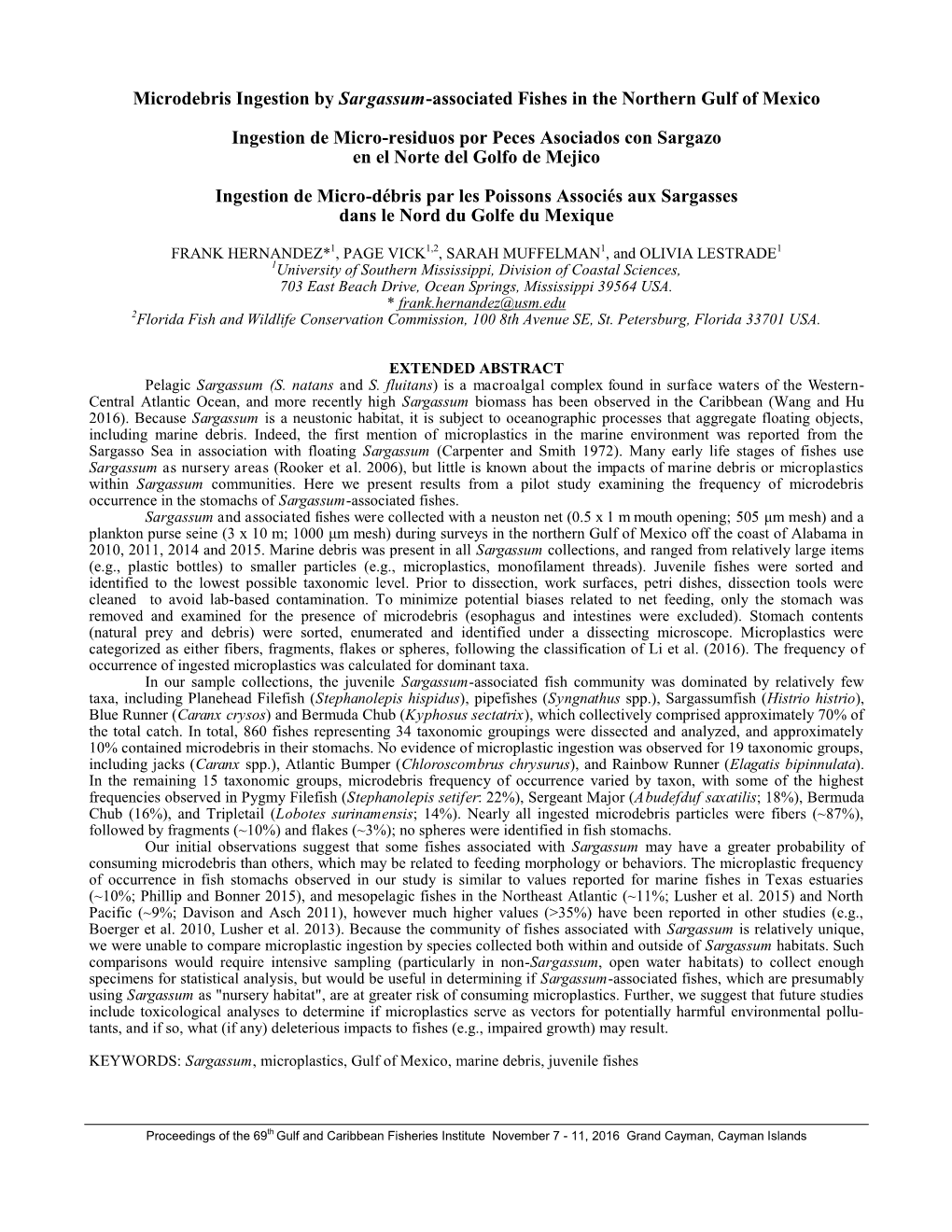 Microdebris Ingestion by Sargassum-Associated Fishes in the Northern Gulf of Mexico