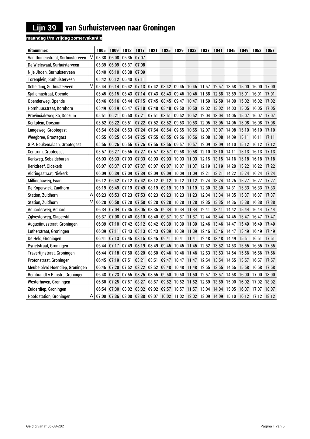 Lijn 39 Van Surhuisterveen Naar Groningen Maandag T/M Vrijdag Zomervakantie