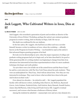 Jack Leggett, Who Cultivated Writers in Iowa, Dies at 97 - NY