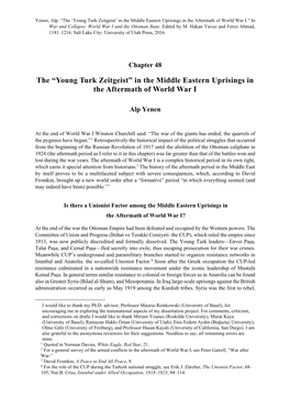 Young Turk Zeitgeist’ in the Middle Eastern Uprisings in the Aftermath of World War I.” in War and Collapse: World War I and the Ottoman State