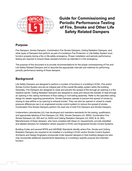 Guide for Commissioning and Periodic Performance Testing of Fire, Smoke and Other Life Safety Related Dampers