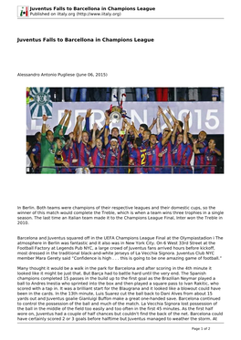 Juventus Falls to Barcellona in Champions League Published on Iitaly.Org (