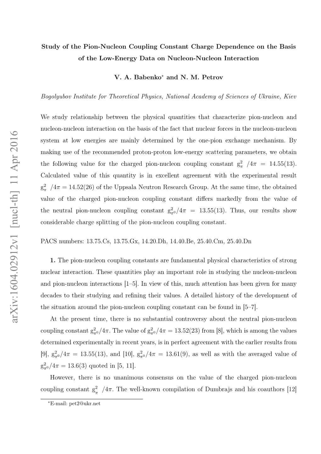 Arxiv:1604.02912V1 [Nucl-Th] 11 Apr 2016 Asnmes 37.S 37.X 42.H 44.E 25