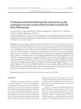 Evaluation of Antimicrobial Activity and Activity on the Autonomic Nervous