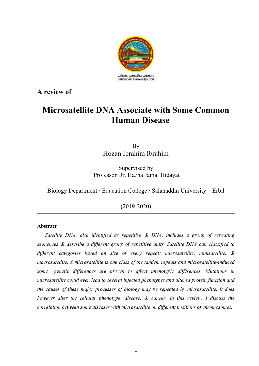 Microsatellite DNA Associate with Some Common Human Disease