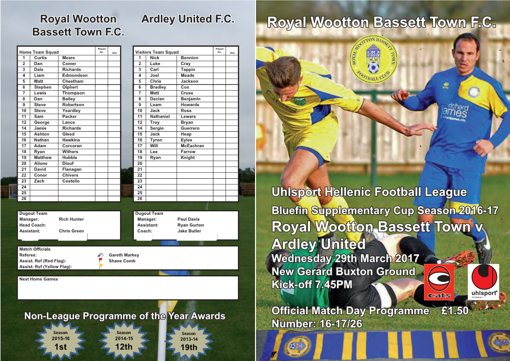 Royal Wootton Bassett Town FC Ardley United FC