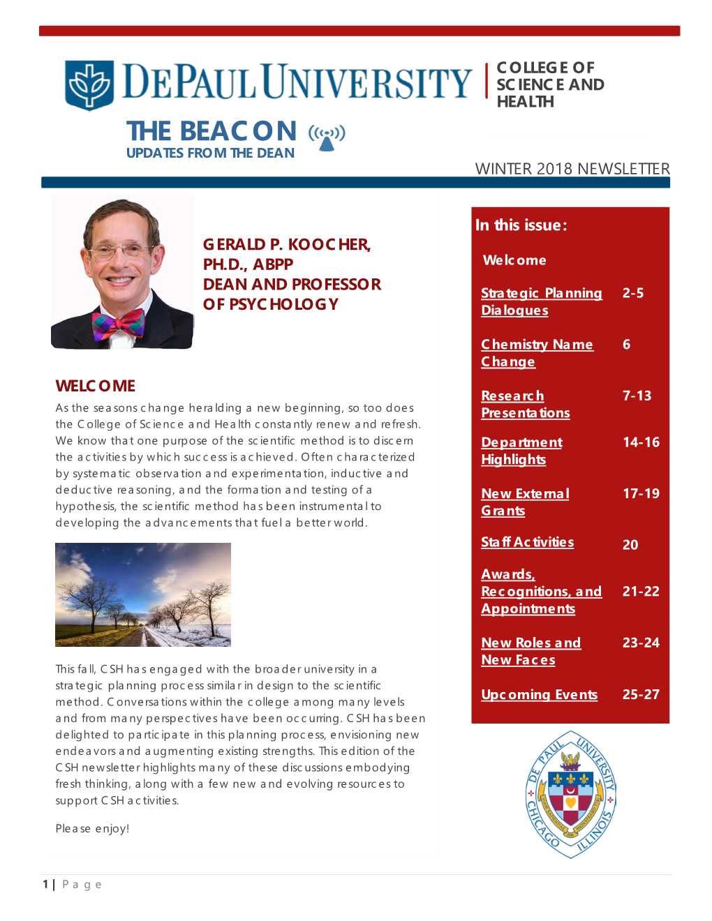 The Beacon Updates from the Dean Winter 2018 Newsletter