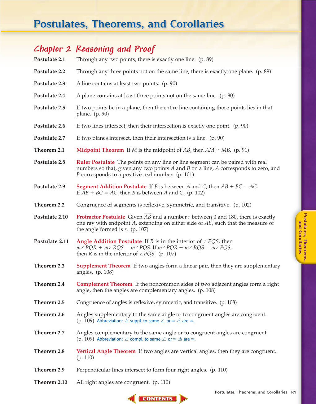 Postulates, Theorems, and Corollaries