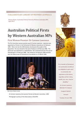 Australian Political Firsts by Western Australian Mps April 2017
