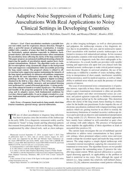 Adaptive Noise Suppression of Pediatric Lung Auscultations with Real Applications to Noisy Clinical Settings in Developing Countries Dimitra Emmanouilidou, Eric D