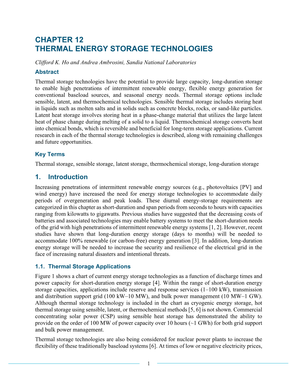 Thermal Energy Storage Technologies