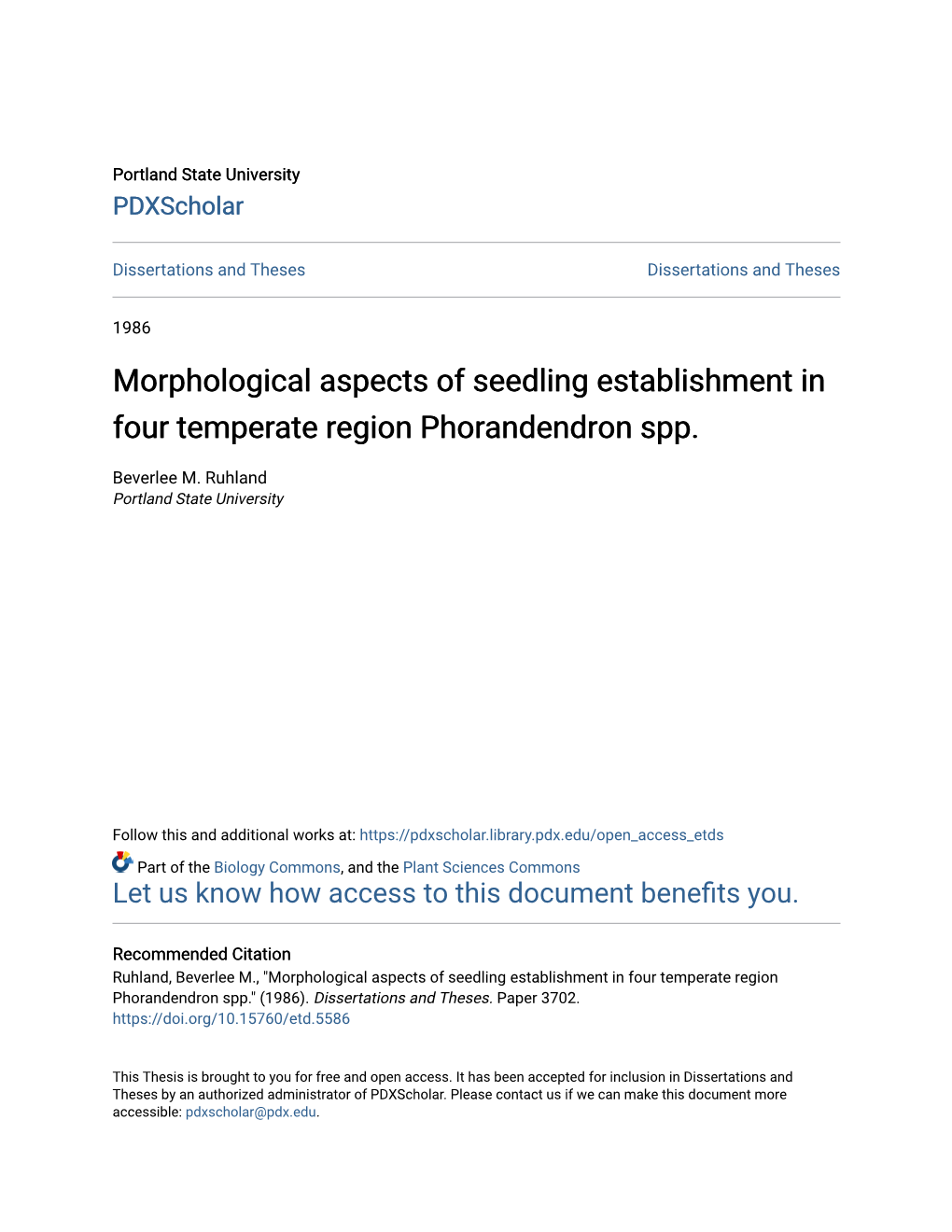 Morphological Aspects of Seedling Establishment in Four Temperate Region Phorandendron Spp