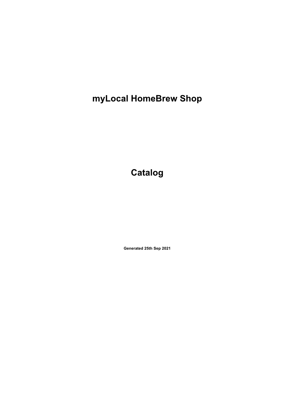 Mylocal Homebrew Shop Catalog