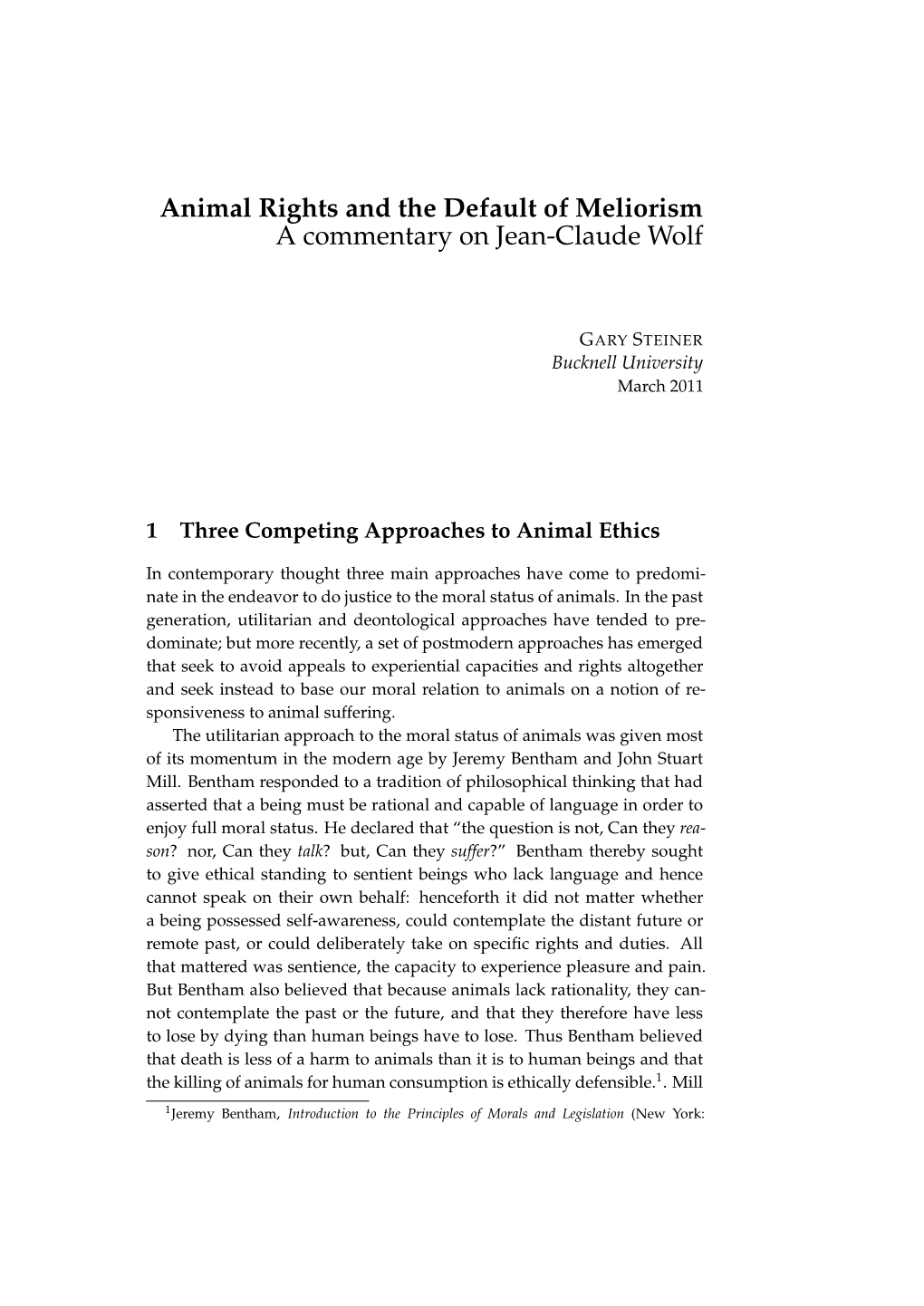 Animal Rights and the Default of Meliorism a Commentary on Jean-Claude Wolf