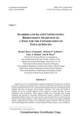 Seabirds and Island Communities: Biodiversity Awareness As a Tool for the Conservation of Insular Species