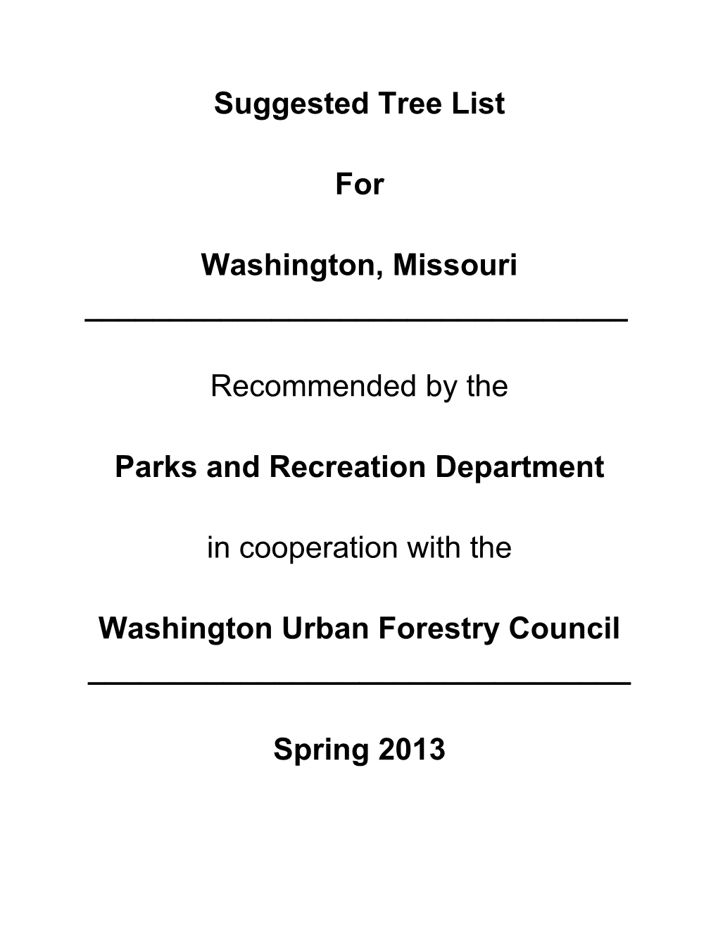 Suggested Tree List for Washington, Missouri