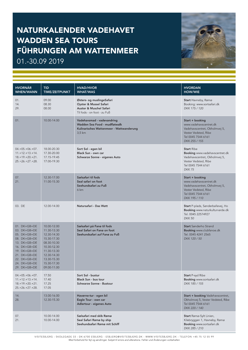 Naturkalender Vadehavet Wadden Sea Tours Führungen Am Wattenmeer 01.-30.09 2019