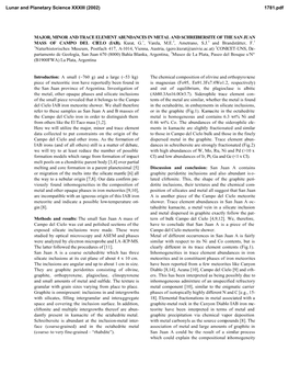 MAJOR, MINOR and TRACE ELEMENT ABUNDANCES in METAL and SCHREIBERSITE of the SAN JUAN MASS of CAMPO DEL CIELO (IAB). Kurat